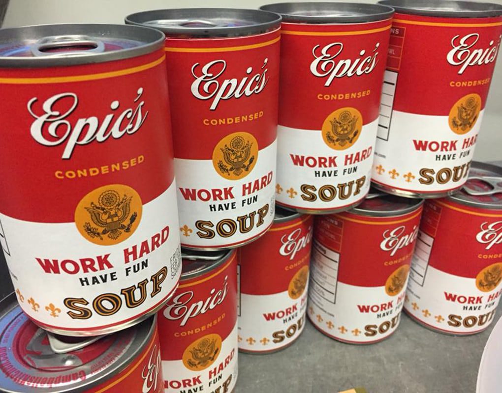 EPIC Creative Souper Bowl soup cans.